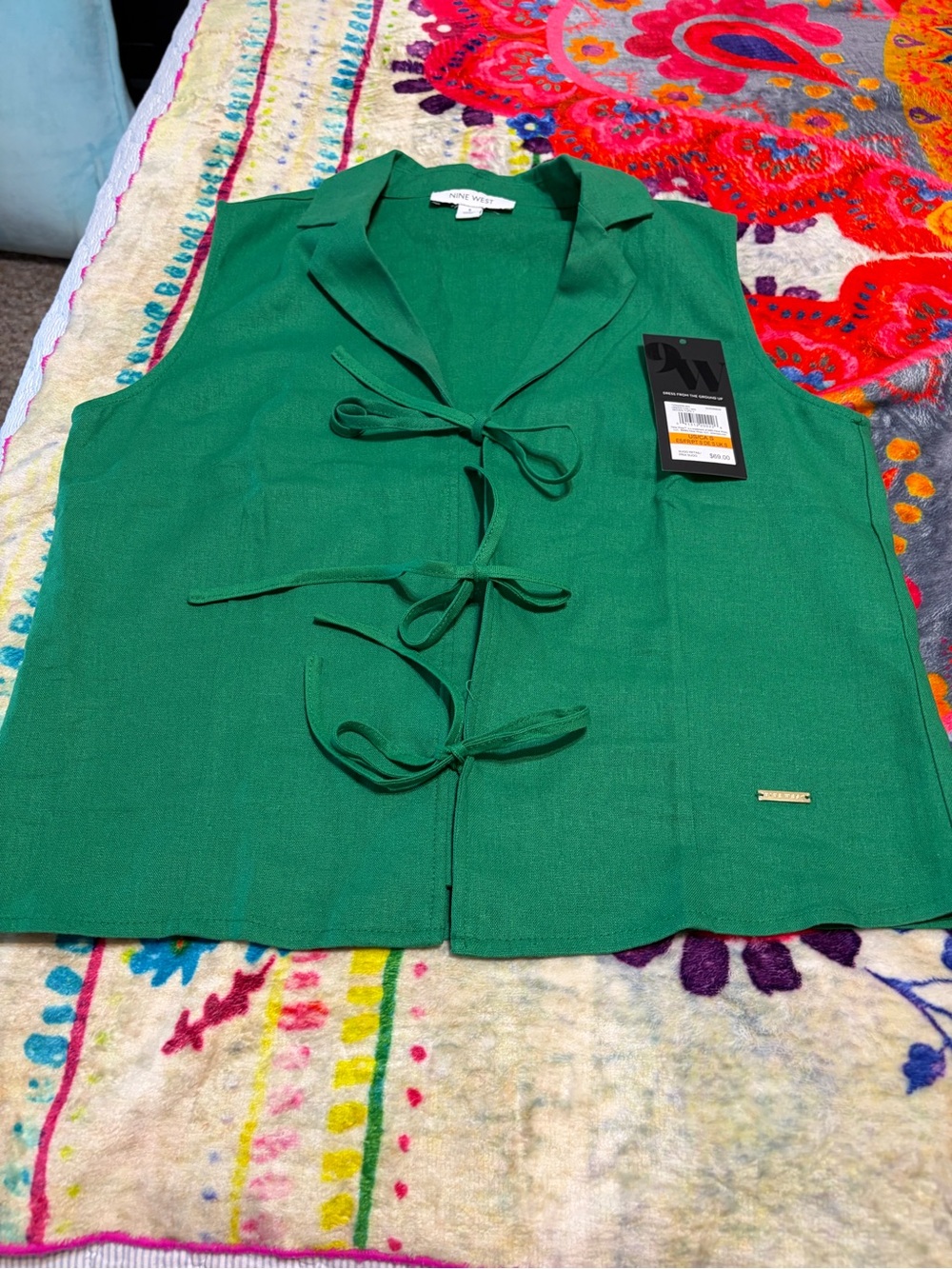 Nine West Bright Green Collared Top New with Tags
